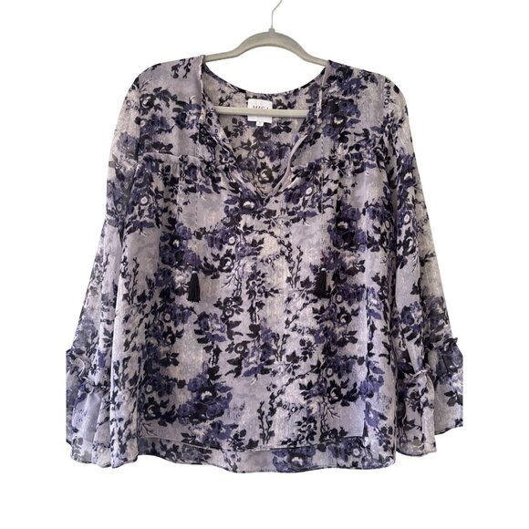Misa Los Angeles Floral Print Sheer Long Sleeve Blouse With Tassels  Womens S - Picture 3 of 11